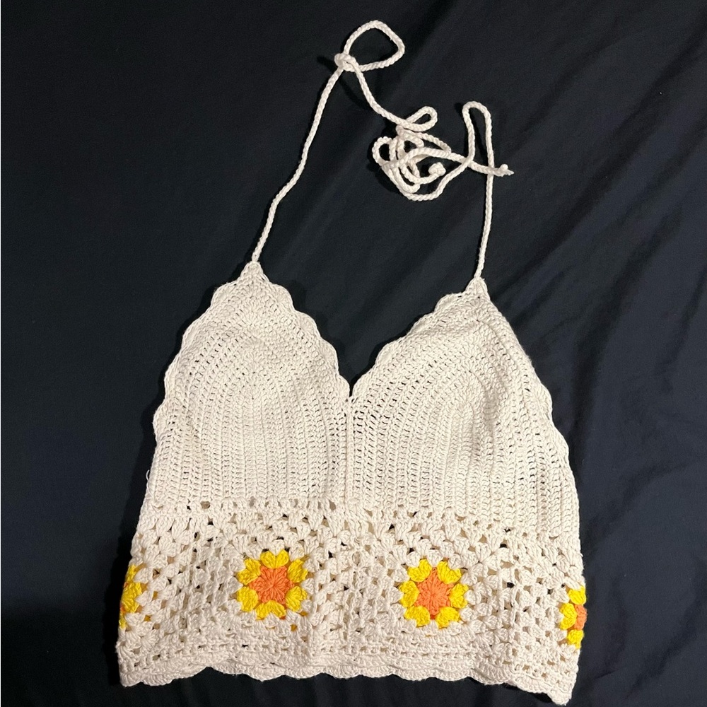 Aerie white crochet cropped halter tanktop